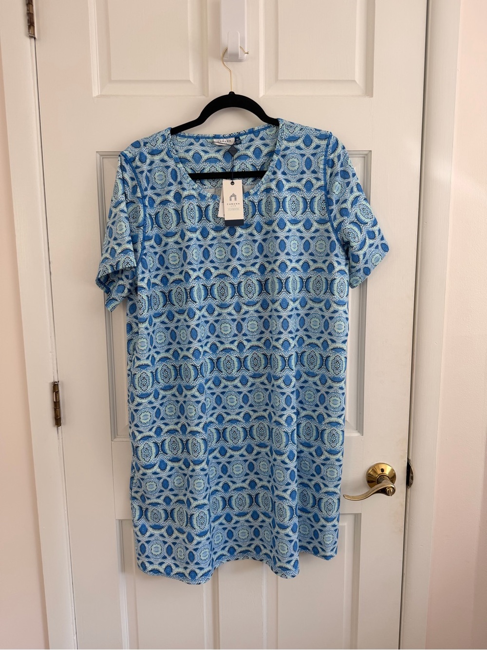 Cabana Life Blue Geometric Short Sleeve Dress